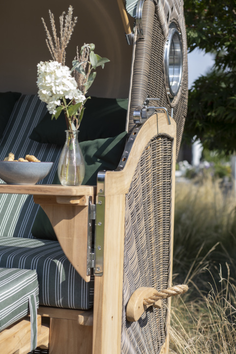 Strandkorb Rantum Teak PE grey Dessin 585 Rot